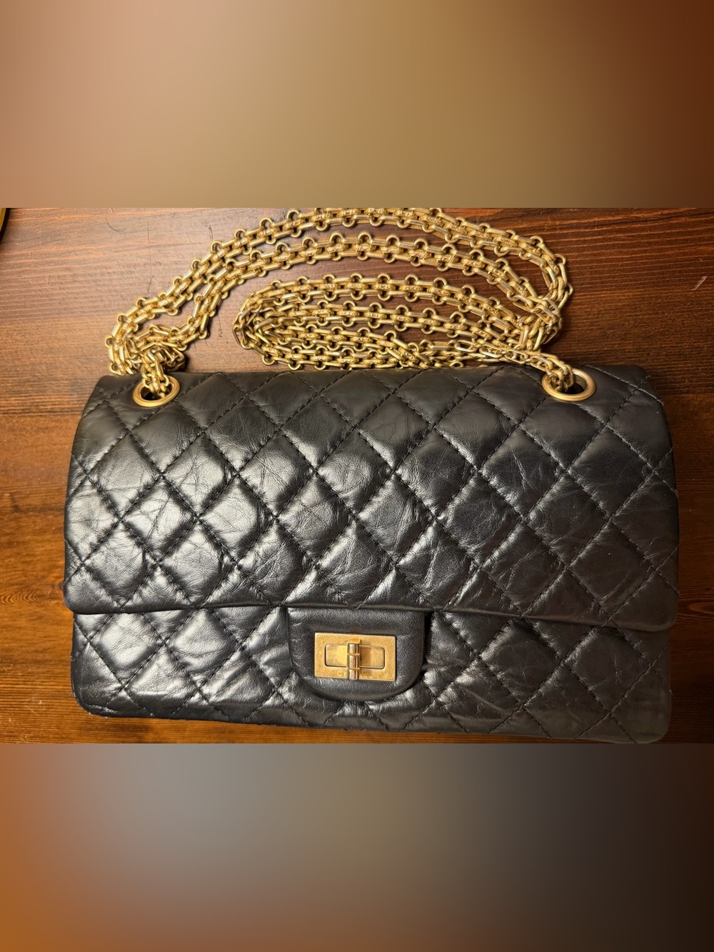 CHANEL 2.55 Mini Flap Bag in Black with Gold-Tone Chain